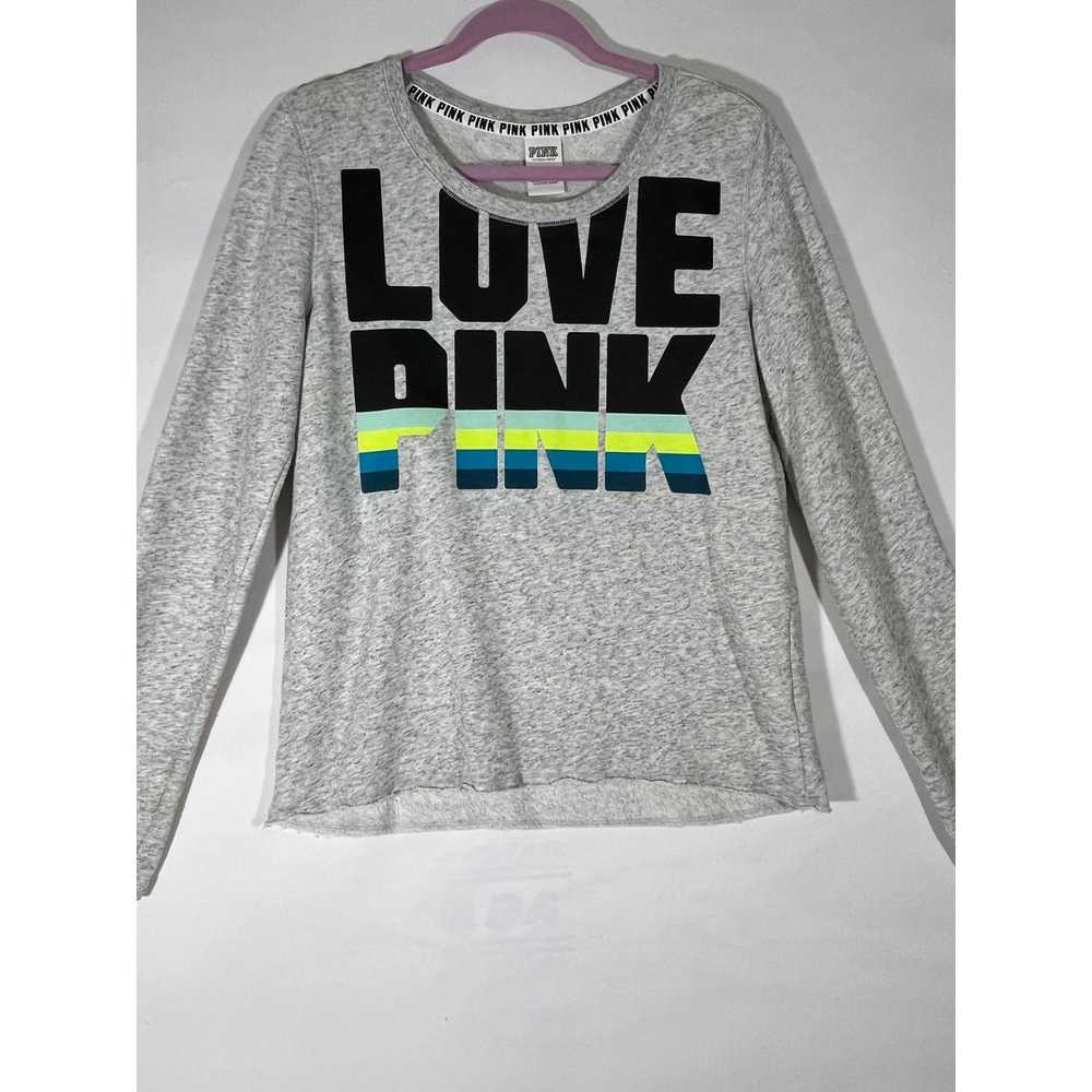 PINK Victoria Secret Women LOVE PINK Graphic Long Sleeve Sweatshirt Comfy Gray M